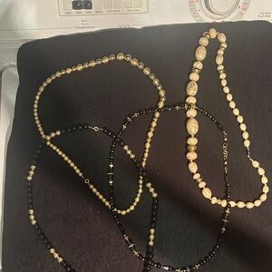 4 Elegant Gold and Black Beaded Necklace Set